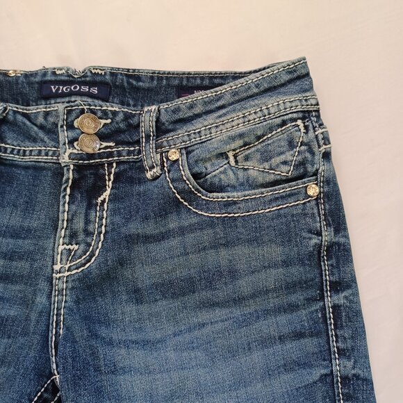 Vigoss Jeans The New York Capri Midrise Cropped Dark Wash Stretch Juniors Size 7 - Picture 7 of 14